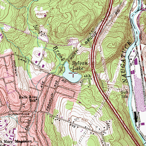 Topographic Map of Sylvan Lake, CT