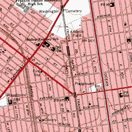 Topographic Map of Dahill Triangle, NY