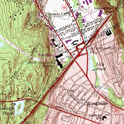 Topographic Map of Amity Shopping Center, CT