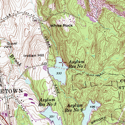 Topographic Map of Asylum Reservoir Number 1, CT