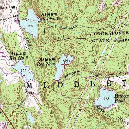 Topographic Map of Asylum Reservoir Number 2, CT