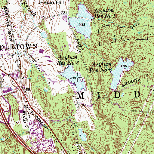 Topographic Map of Asylum Reservoir Number 3, CT