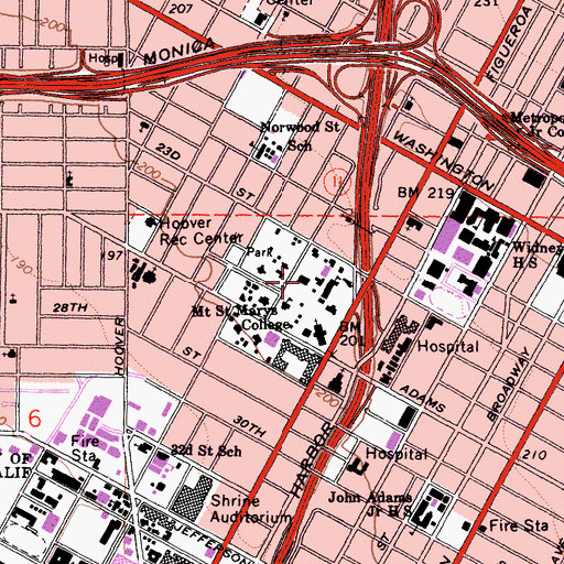 Topographic Map of Doheny Mansion, CA