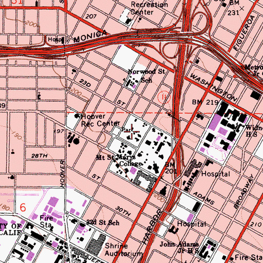 Topographic Map of Fritz B Burns Health Education Building, CA