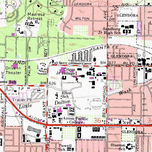 Topographic Map of Handy Campus Center, CA