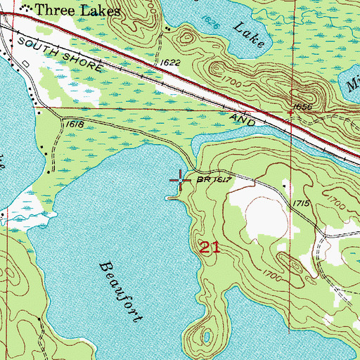 Topographic Map of Beaufort Lake State Forest Campground, MI