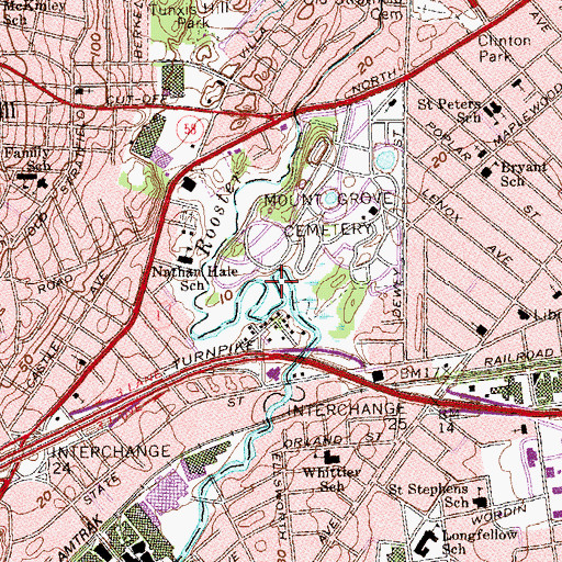 Topographic Map of Brooklawn Country Club, CT