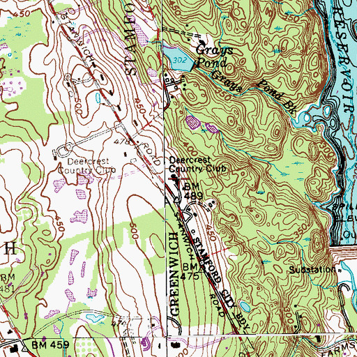 Topographic Map of Deercrest Country Club, CT