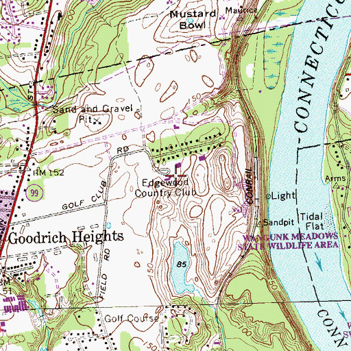 Topographic Map of Edgewood Country Club, CT