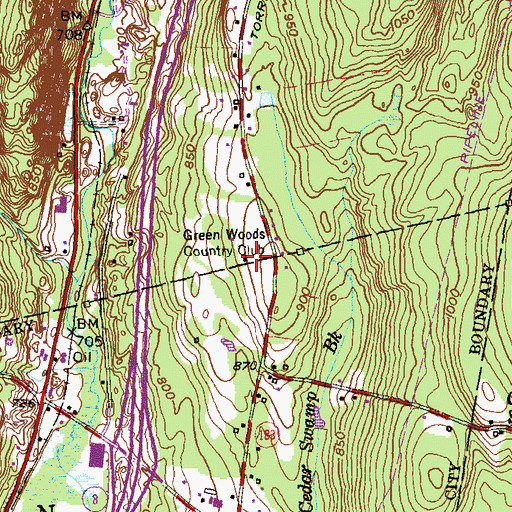 Topographic Map of Green Woods Country Club, CT