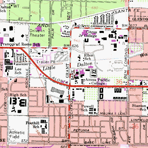 Topographic Map of Cougar Mall, CA