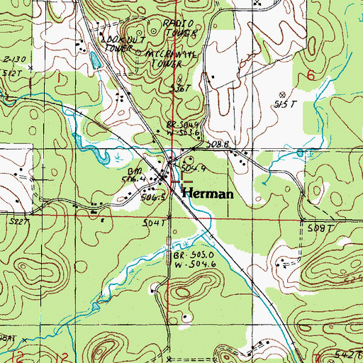 Topographic Map of Herman Station, MI