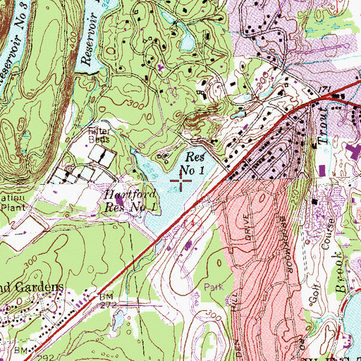 Topographic Map of Hartford Reservoir Number 1, CT
