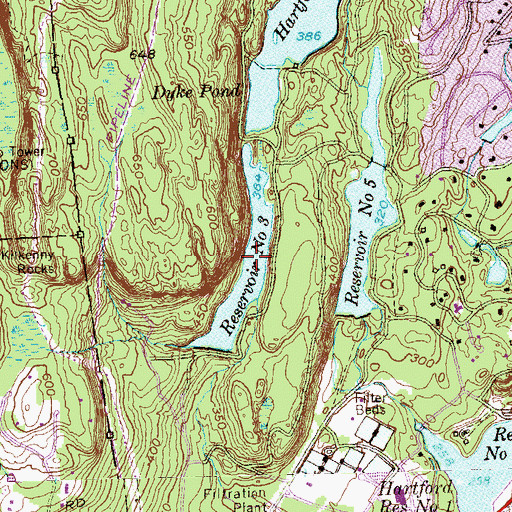 Topographic Map of Hartford Reservoir Number 3, CT
