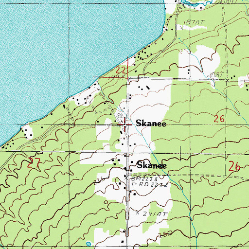 Topographic Map of Skanee Post Office, MI