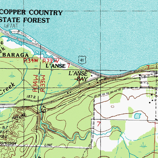 Topographic Map of L'Anse-Lac Vieux Desert Trail Historical Marker, MI