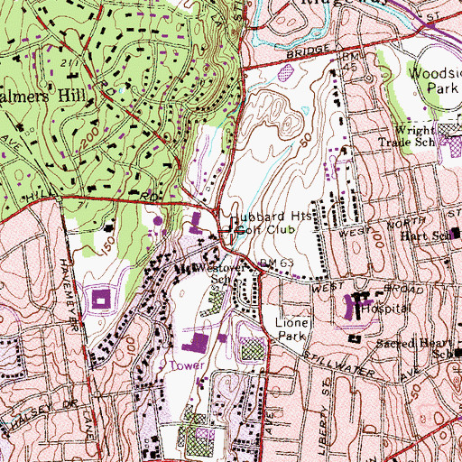 Topographic Map of Hubbard Heights Golf Club, CT