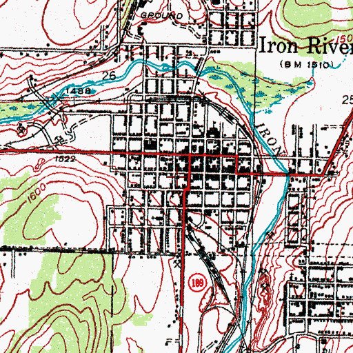 Topographic Map of Iron River Post Office, MI