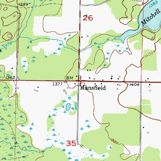 Topographic Map of Mansfield Post Office (historical), MI