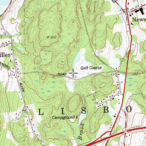 Topographic Map of Lisbon Country Club, CT