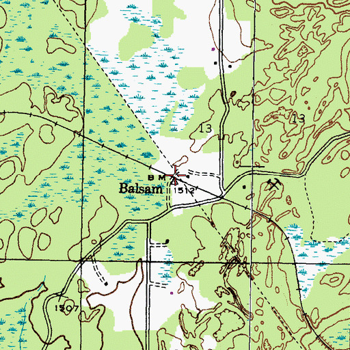 Topographic Map of Balsam Post Office (historical), MI