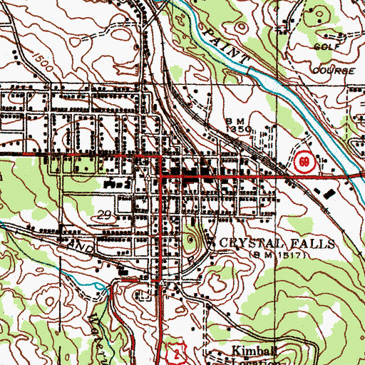 Topographic Map of Crystal Falls Police Department, MI