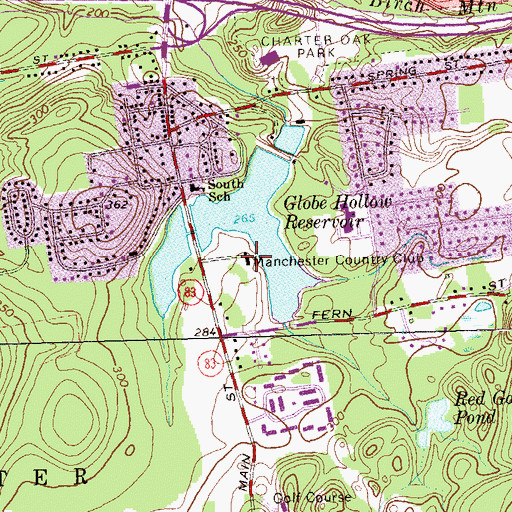 Topographic Map of Manchester Country Club, CT