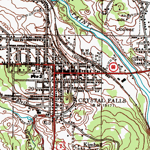 Topographic Map of Crystal Falls Library, MI