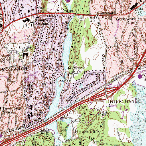 Topographic Map of Milbrook Golf Club, CT