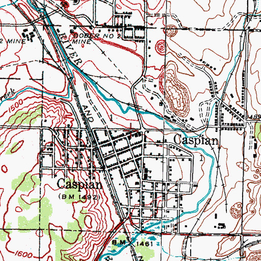 Topographic Map of Caspian Post Office, MI