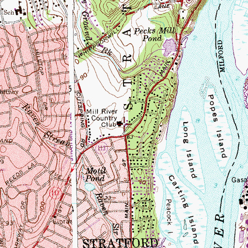 Topographic Map of Mill River Country Club, CT