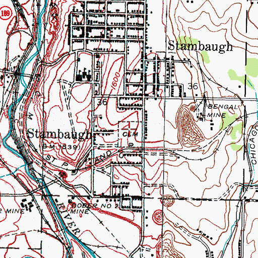 Topographic Map of Stambaugh Cemetery, MI