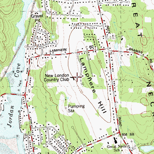 Topographic Map of New London Country Club, CT
