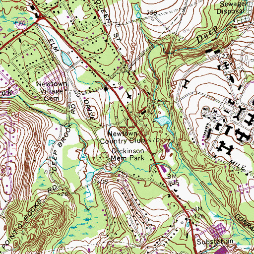 Topographic Map of Newtown Country Club, CT