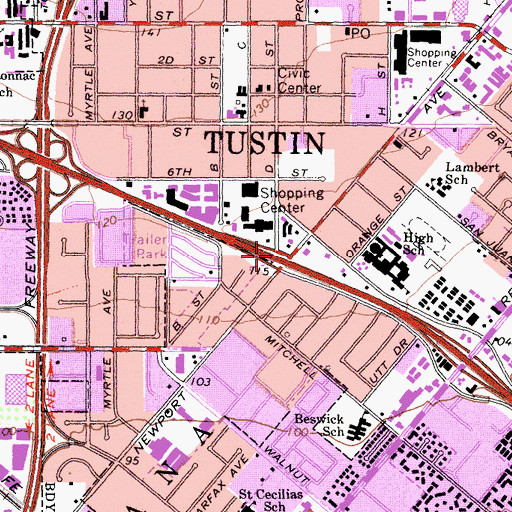 Topographic Map of Exit 102, CA