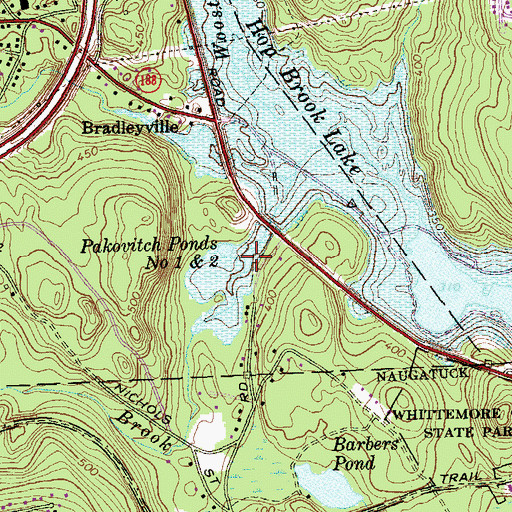 Topographic Map of Pakovitch Ponds Number 1, CT