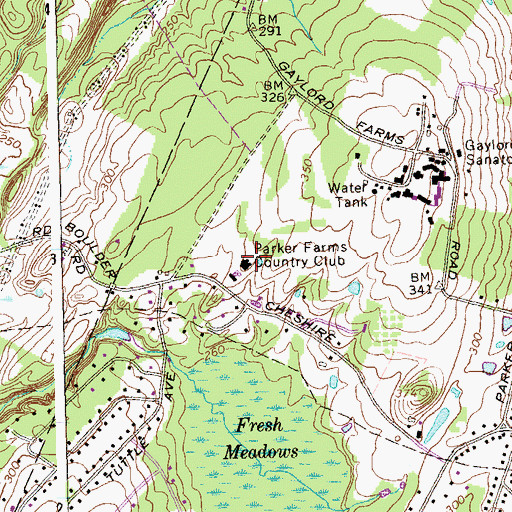 Topographic Map of Parker Farms Country Club, CT
