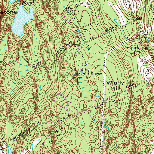 Topographic Map of Redding Lookout Tower, CT