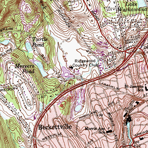 Topographic Map of Ridgewood Country Club, CT