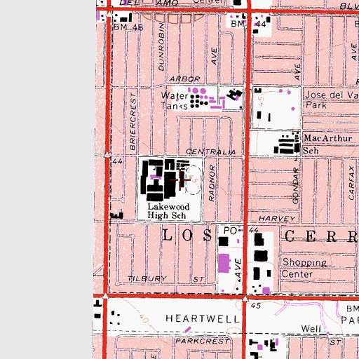 Topographic Map of John Ford Stadium, CA