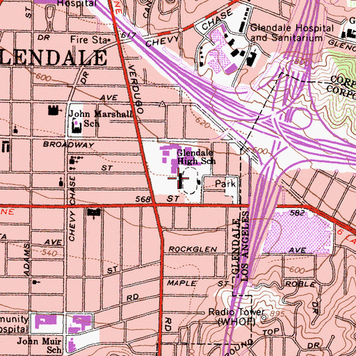 Topographic Map of Moyse Stadium, CA