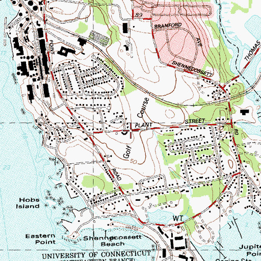 Topographic Map of Shennecossett Country Club, CT