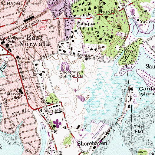 Topographic Map of Shovehaven Golf Course, CT