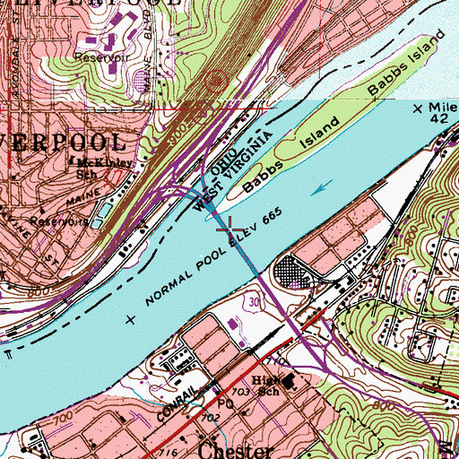 Topographic Map of Jennings Randolph Memorial Bridge, OH