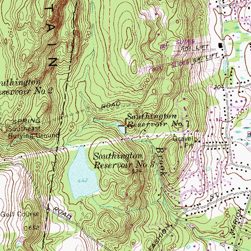 Topographic Map of Southington Reservoir Number 1, CT