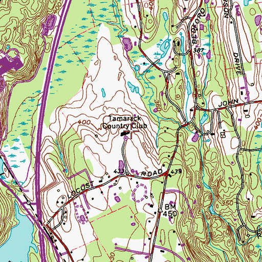Topographic Map of Tamarack Country Club, CT
