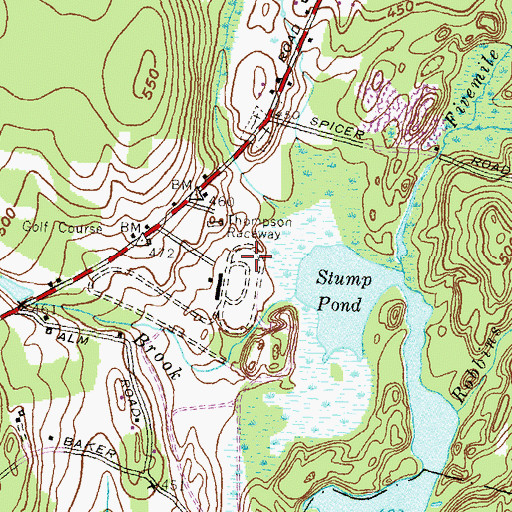 Topographic Map of Thompson Raceway, CT