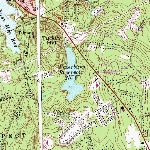 Topographic Map of Waterbury Reservoir Number 2, CT