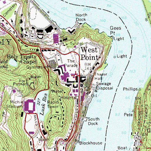 Topographic Map of Old Central Barracks, NY
