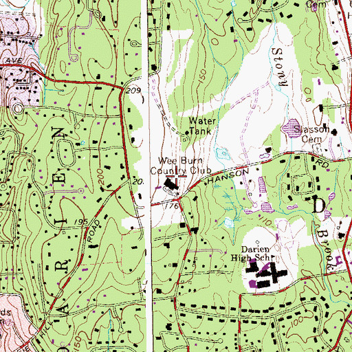 Topographic Map of Wee Burn Country Club, CT